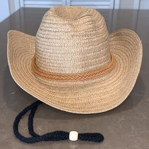 Classic Tan Straw Western Hat with Chin Cord